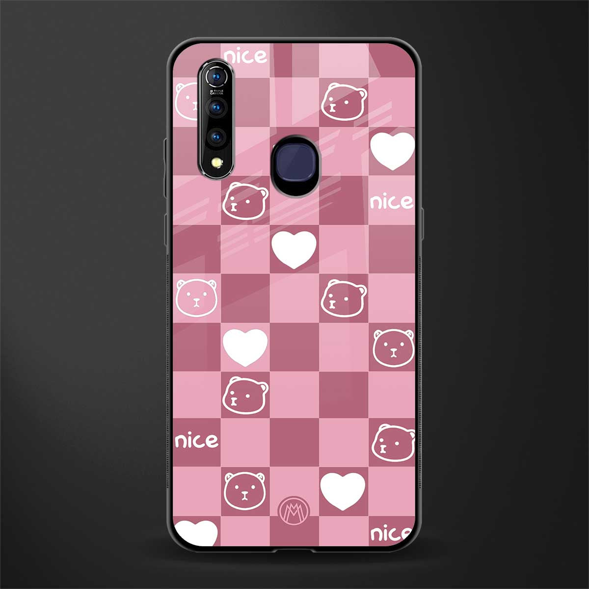 aesthetic bear pattern pink edition glass case for vivo z1 pro image