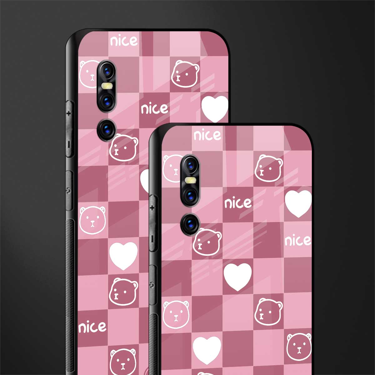 aesthetic bear pattern pink edition glass case for vivo v15 pro image-2