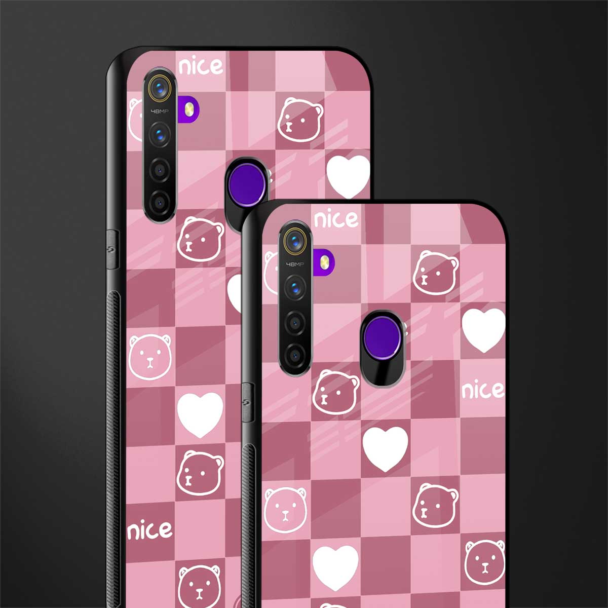 aesthetic bear pattern pink edition glass case for realme 5 image-2