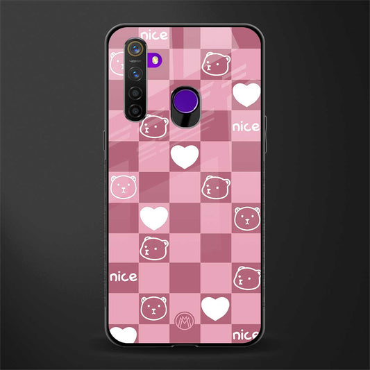 aesthetic bear pattern pink edition glass case for realme 5s image