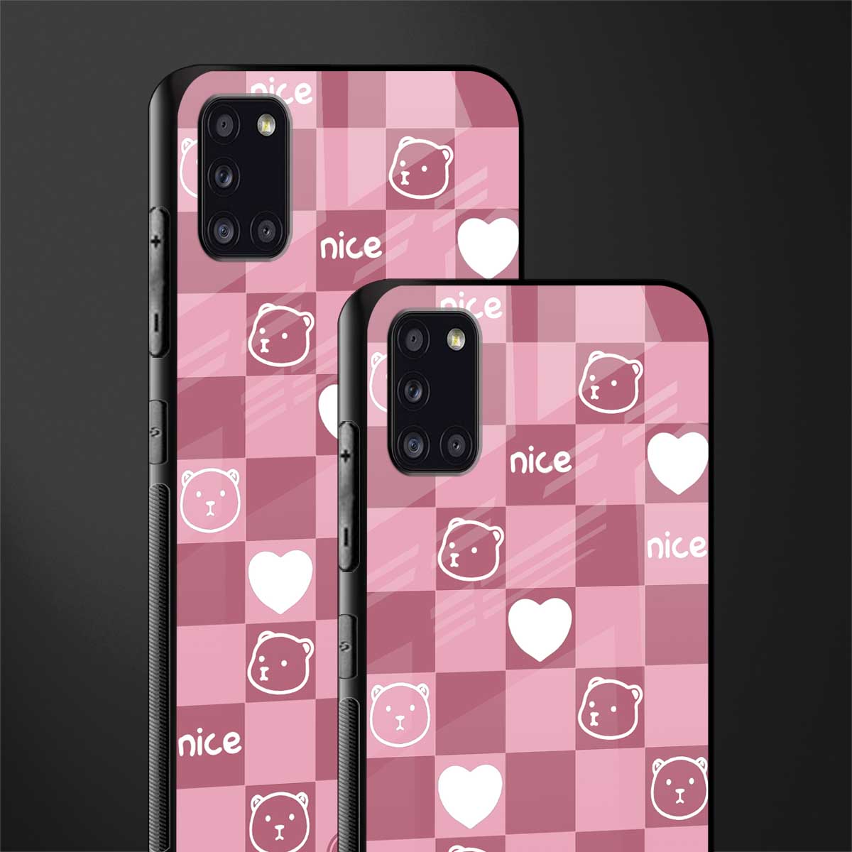 aesthetic bear pattern pink edition glass case for samsung galaxy a31 image-2