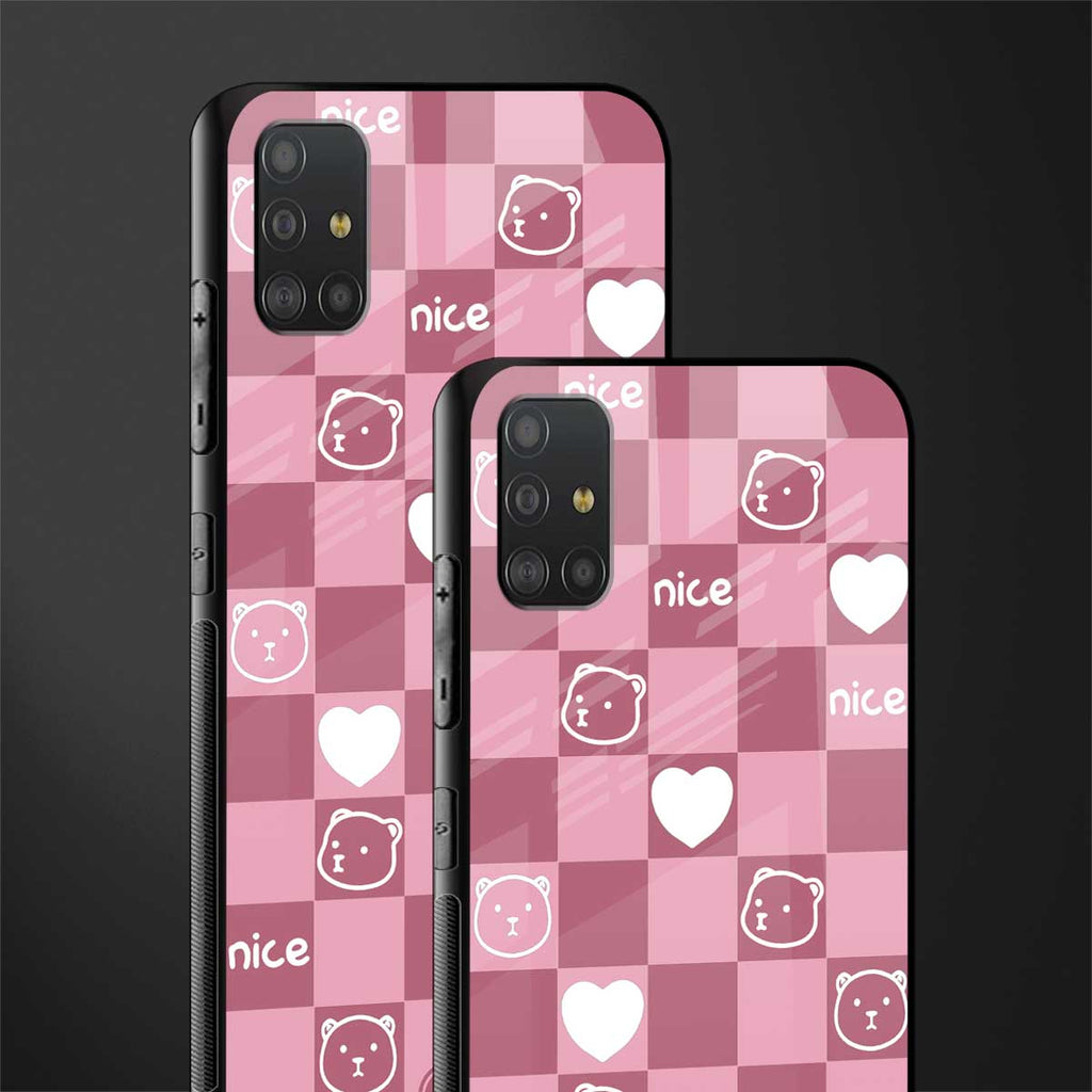 aesthetic bear pattern pink edition glass case for samsung galaxy a51 image-2