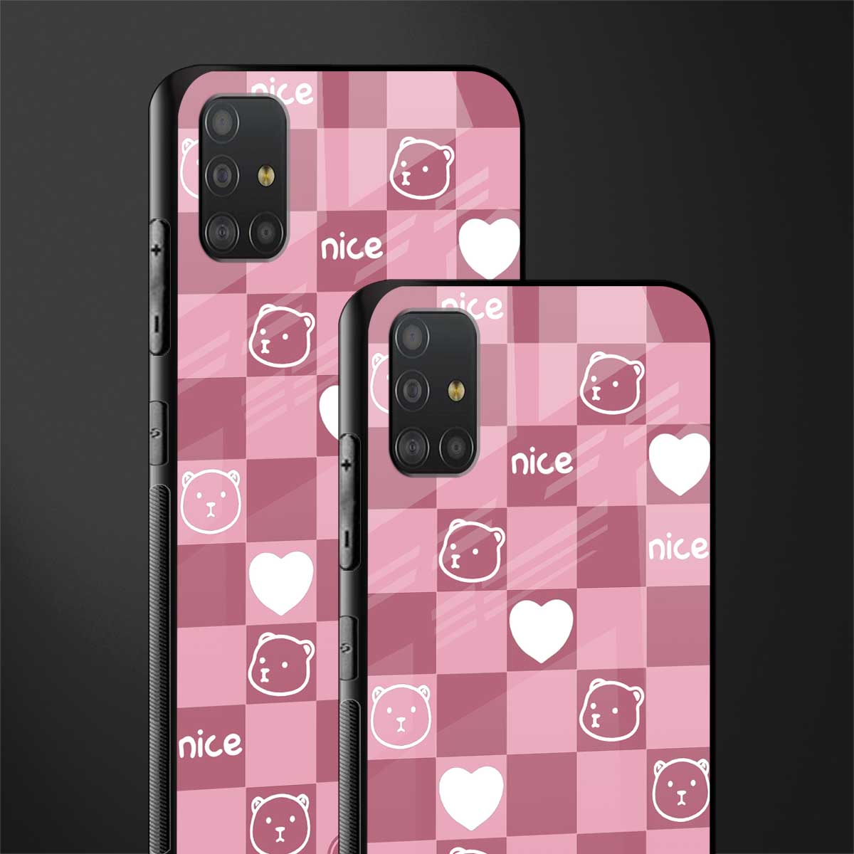 aesthetic bear pattern pink edition glass case for samsung galaxy a51 image-2