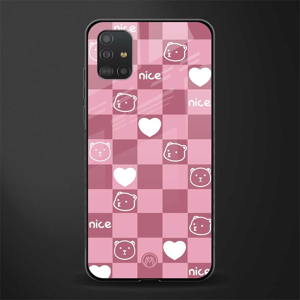 aesthetic bear pattern pink edition glass case for samsung galaxy a51 image