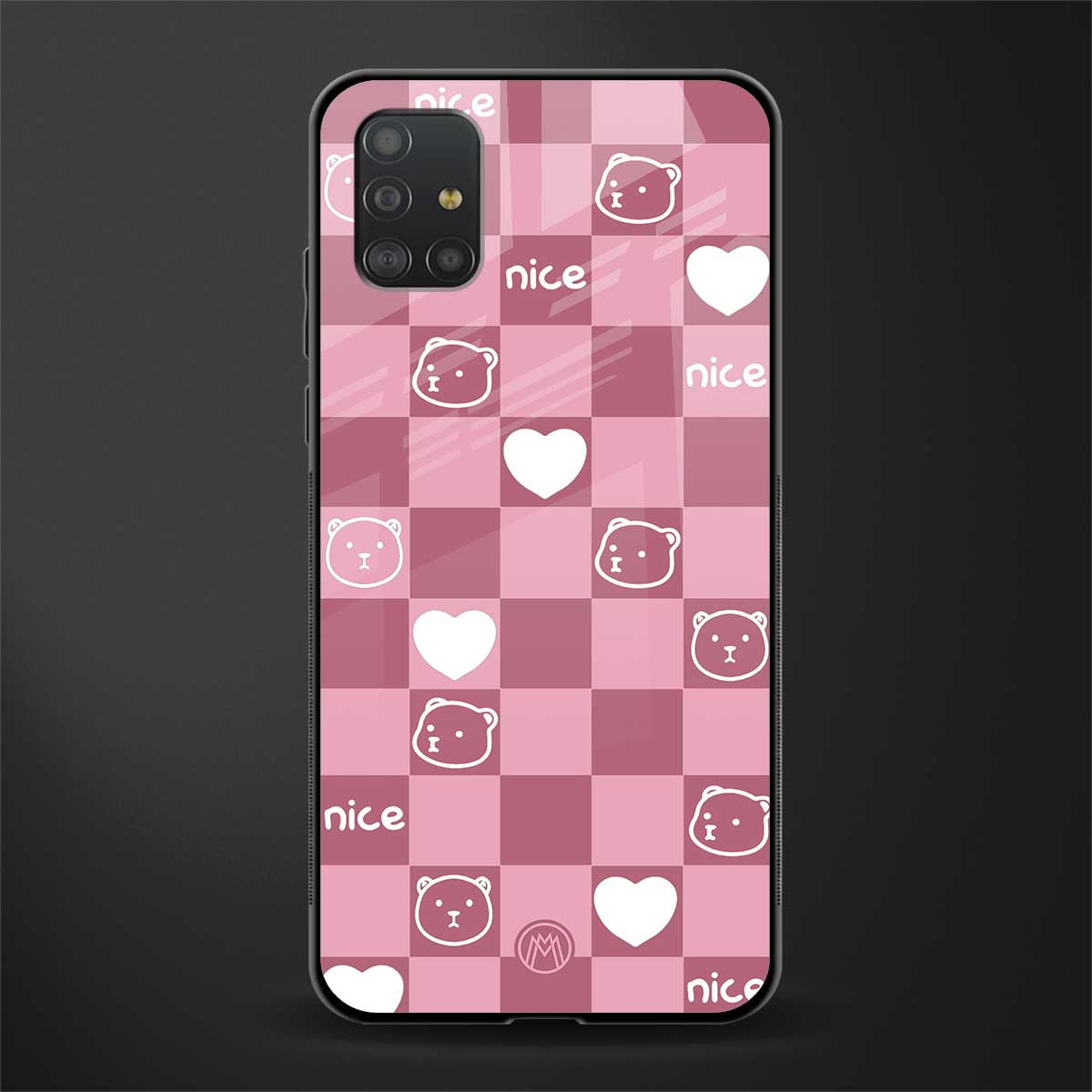 aesthetic bear pattern pink edition glass case for samsung galaxy a51 image