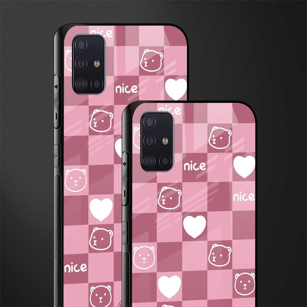 aesthetic bear pattern pink edition glass case for samsung galaxy a71 image-2