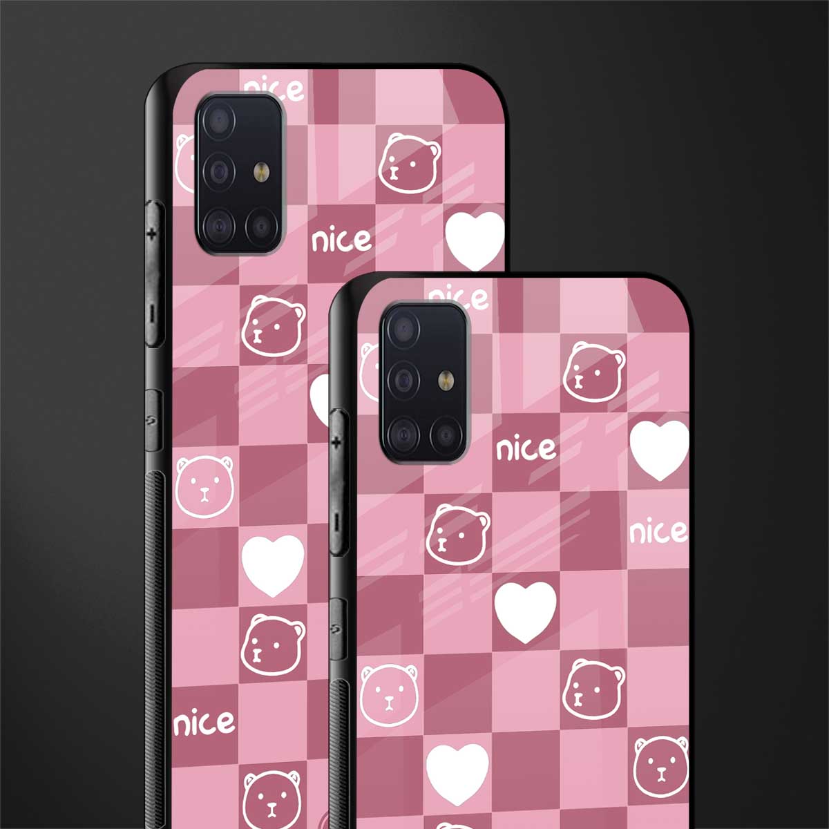 aesthetic bear pattern pink edition glass case for samsung galaxy a71 image-2