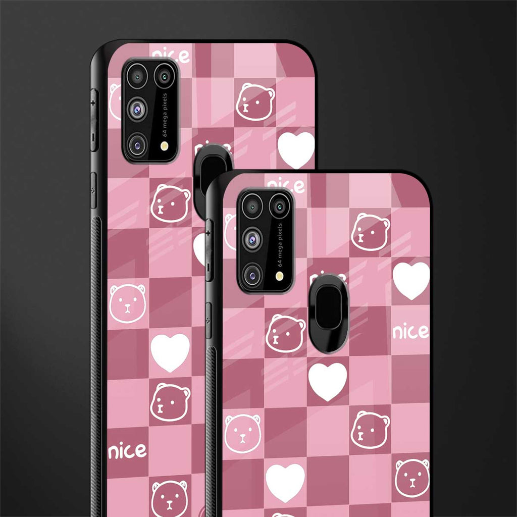 aesthetic bear pattern pink edition glass case for samsung galaxy m31 image-2