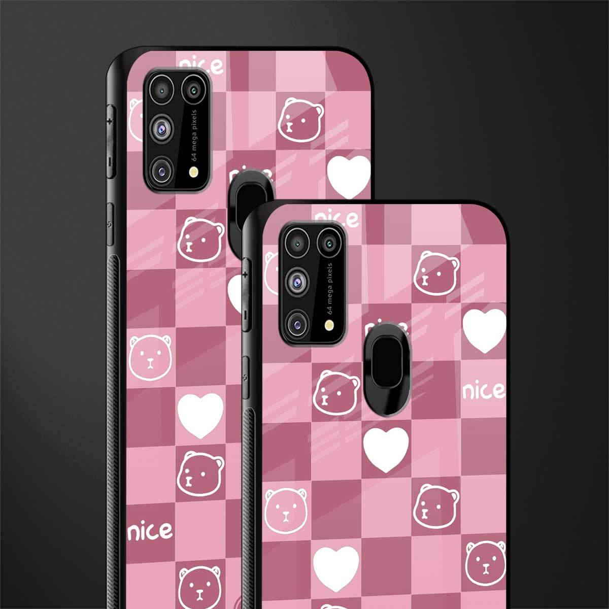 aesthetic bear pattern pink edition glass case for samsung galaxy m31 image-2