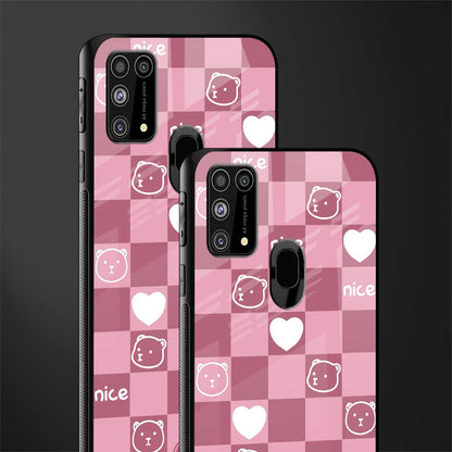 aesthetic bear pattern pink edition glass case for samsung galaxy m31 image-2