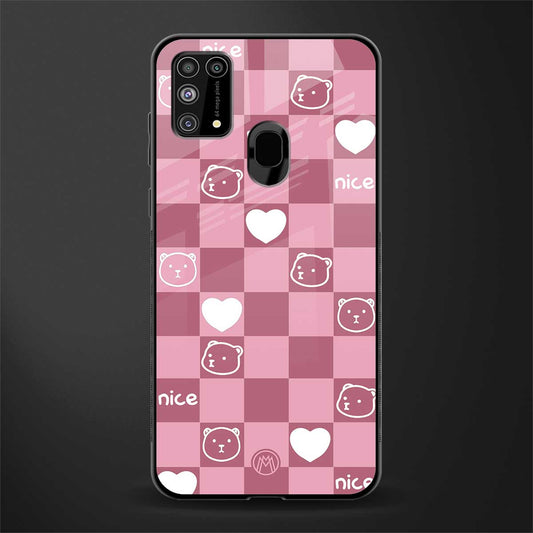 aesthetic bear pattern pink edition glass case for samsung galaxy m31 image