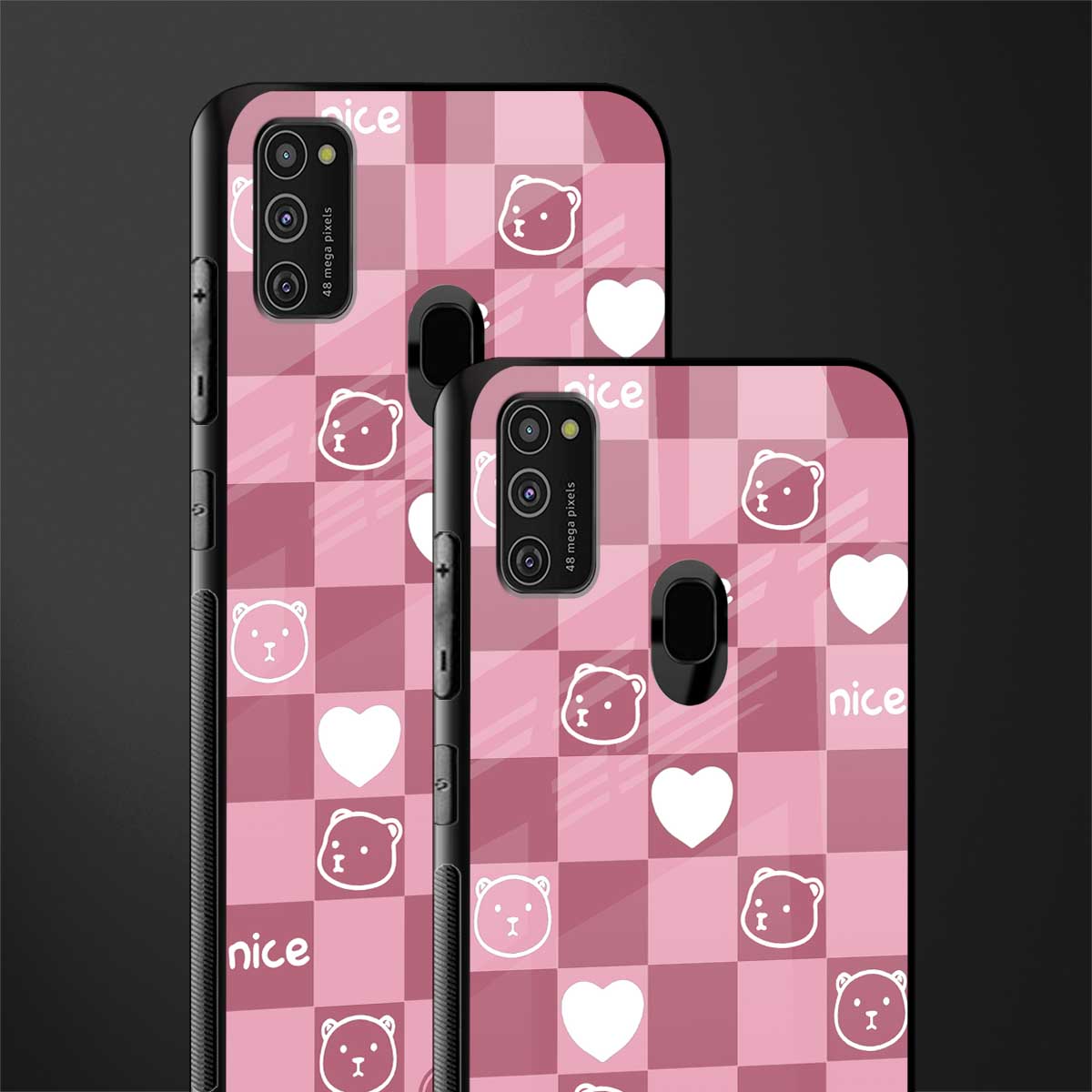 aesthetic bear pattern pink edition glass case for samsung galaxy m30s image-2