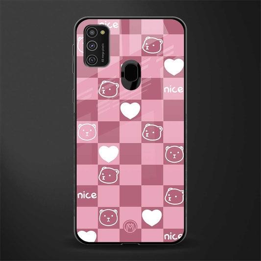 aesthetic bear pattern pink edition glass case for samsung galaxy m30s image
