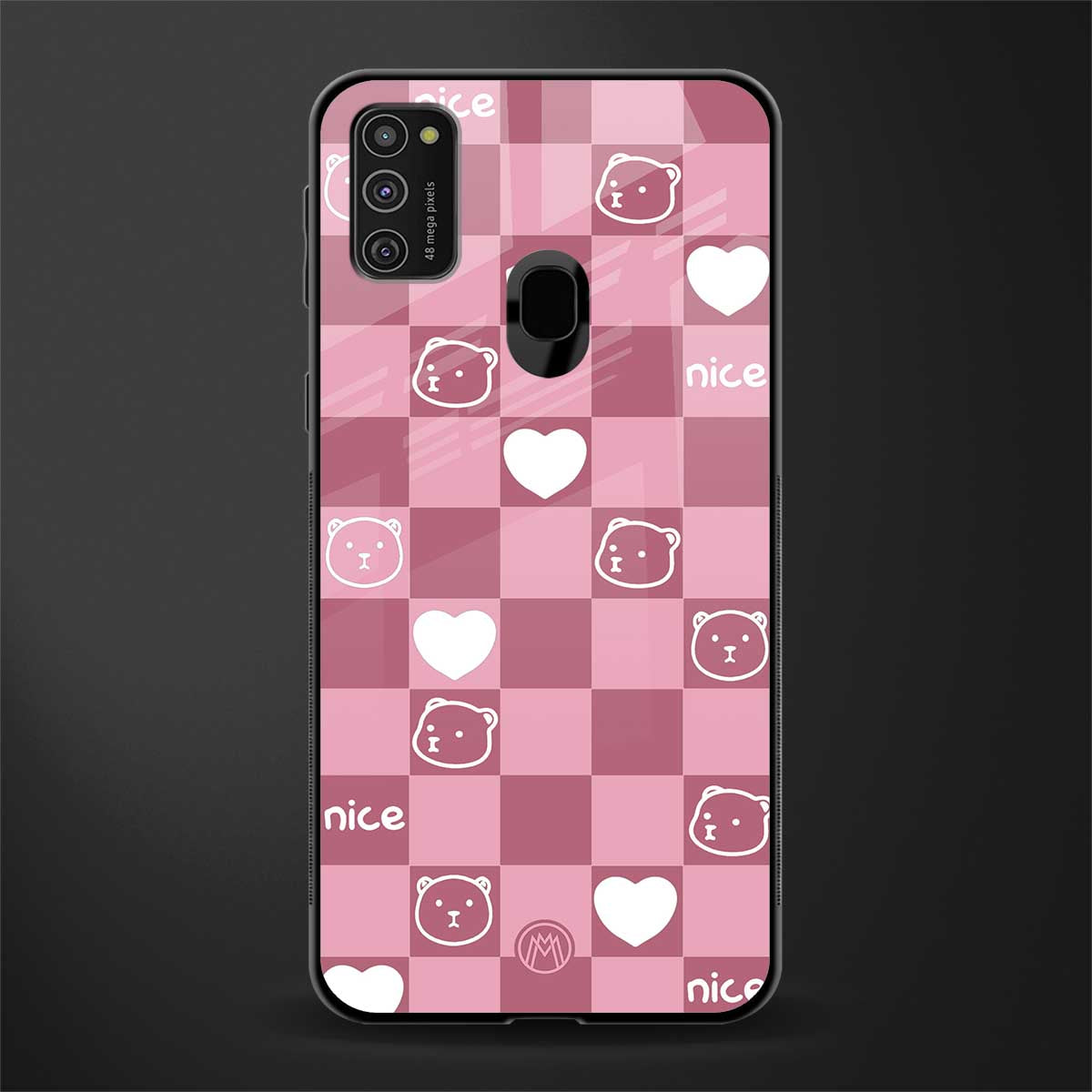 aesthetic bear pattern pink edition glass case for samsung galaxy m21 image
