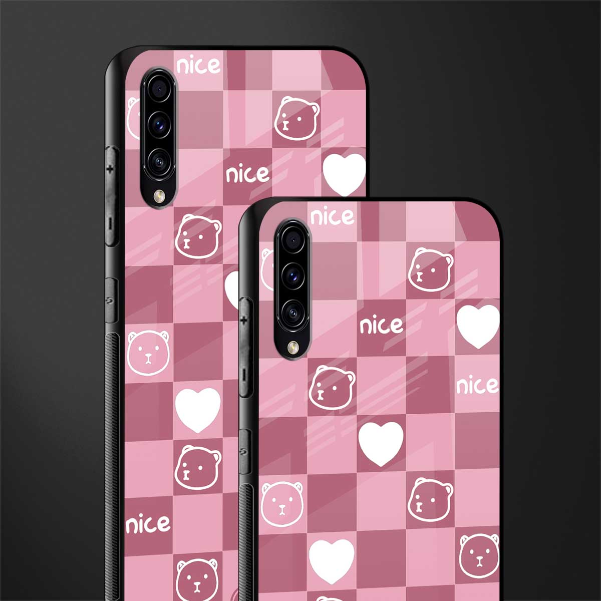 aesthetic bear pattern pink edition glass case for samsung galaxy a50 image-2