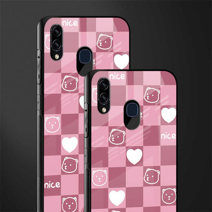 aesthetic bear pattern pink edition glass case for samsung galaxy a30 image-2