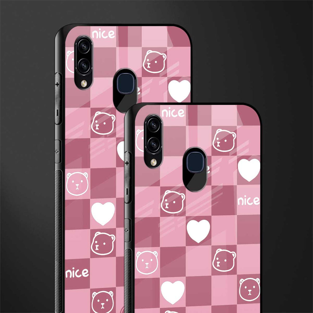 aesthetic bear pattern pink edition glass case for samsung galaxy m10s image-2