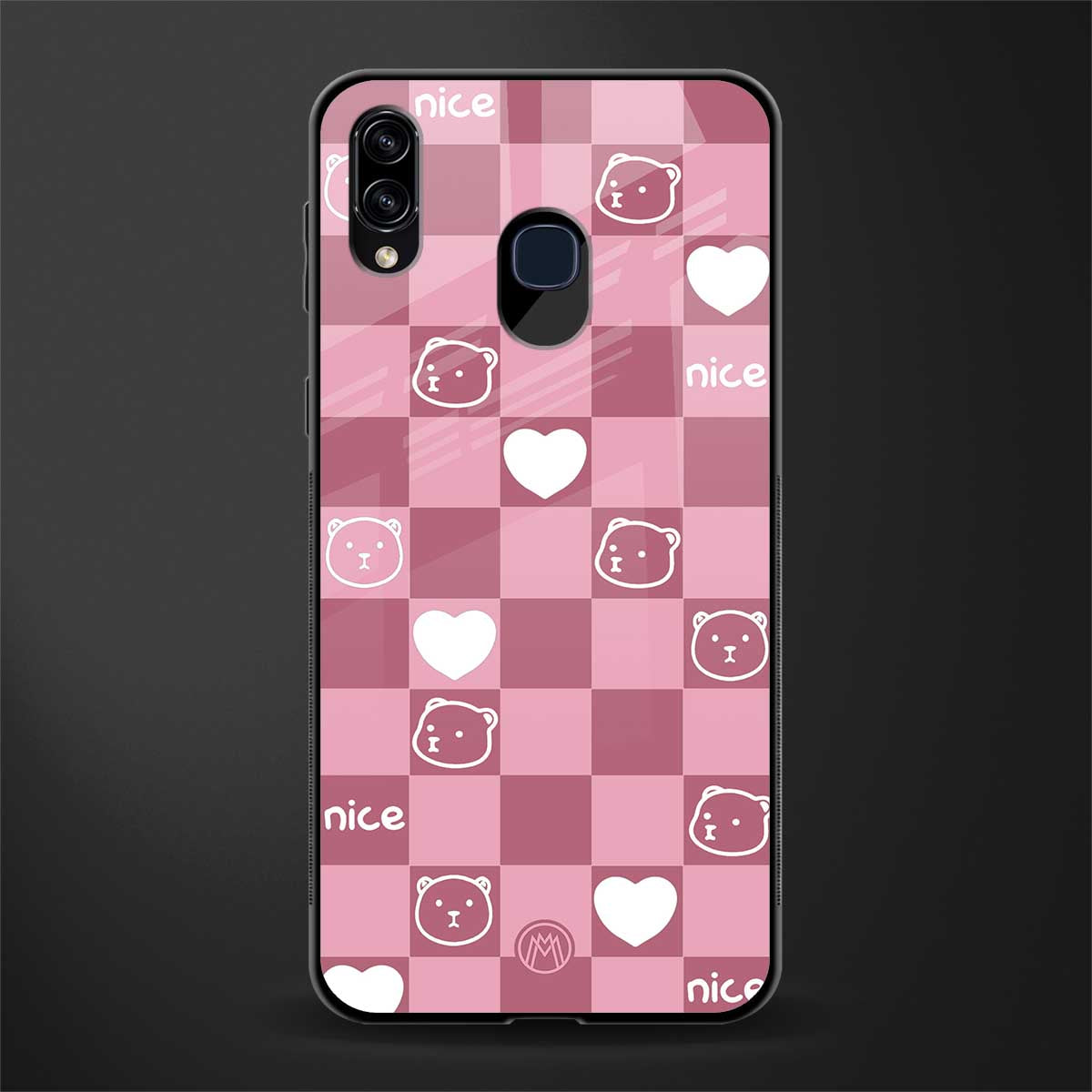 aesthetic bear pattern pink edition glass case for samsung galaxy m10s image