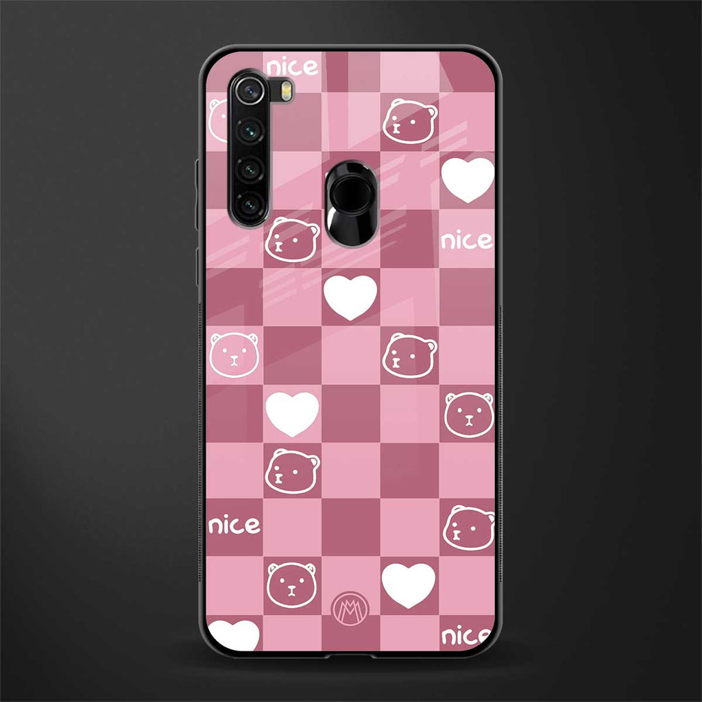 aesthetic bear pattern pink edition glass case for redmi note 8 image