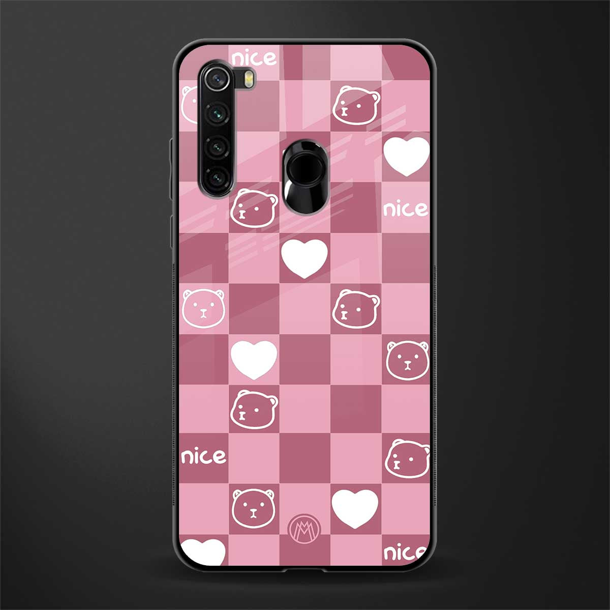 aesthetic bear pattern pink edition glass case for redmi note 8 image