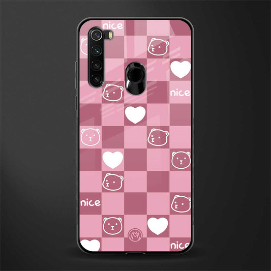 aesthetic bear pattern pink edition glass case for redmi note 8 image