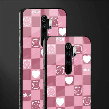 aesthetic bear pattern pink edition glass case for redmi note 8 pro image-2