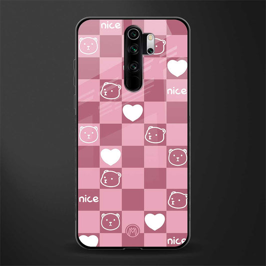 aesthetic bear pattern pink edition glass case for redmi note 8 pro image