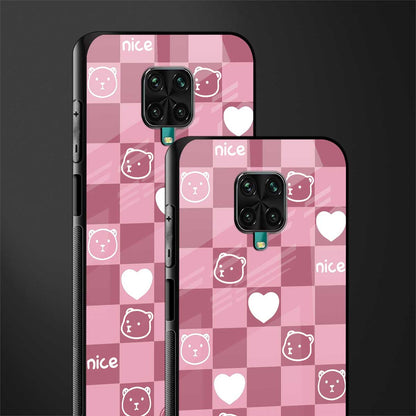 aesthetic bear pattern pink edition glass case for redmi note 9 pro image-2