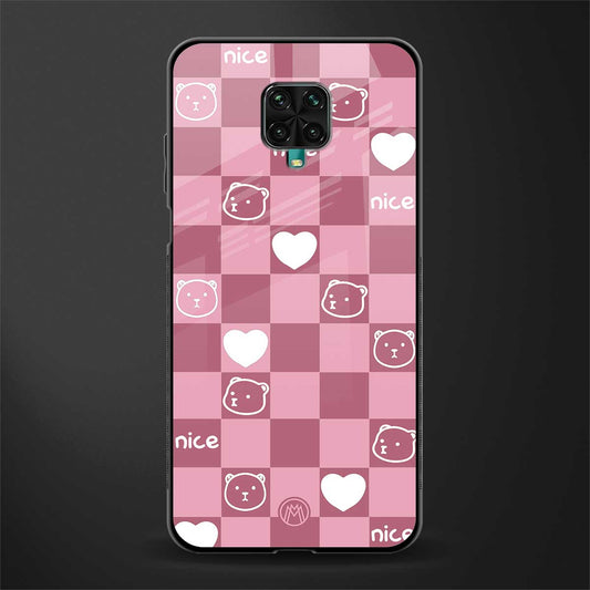 aesthetic bear pattern pink edition glass case for redmi note 9 pro image