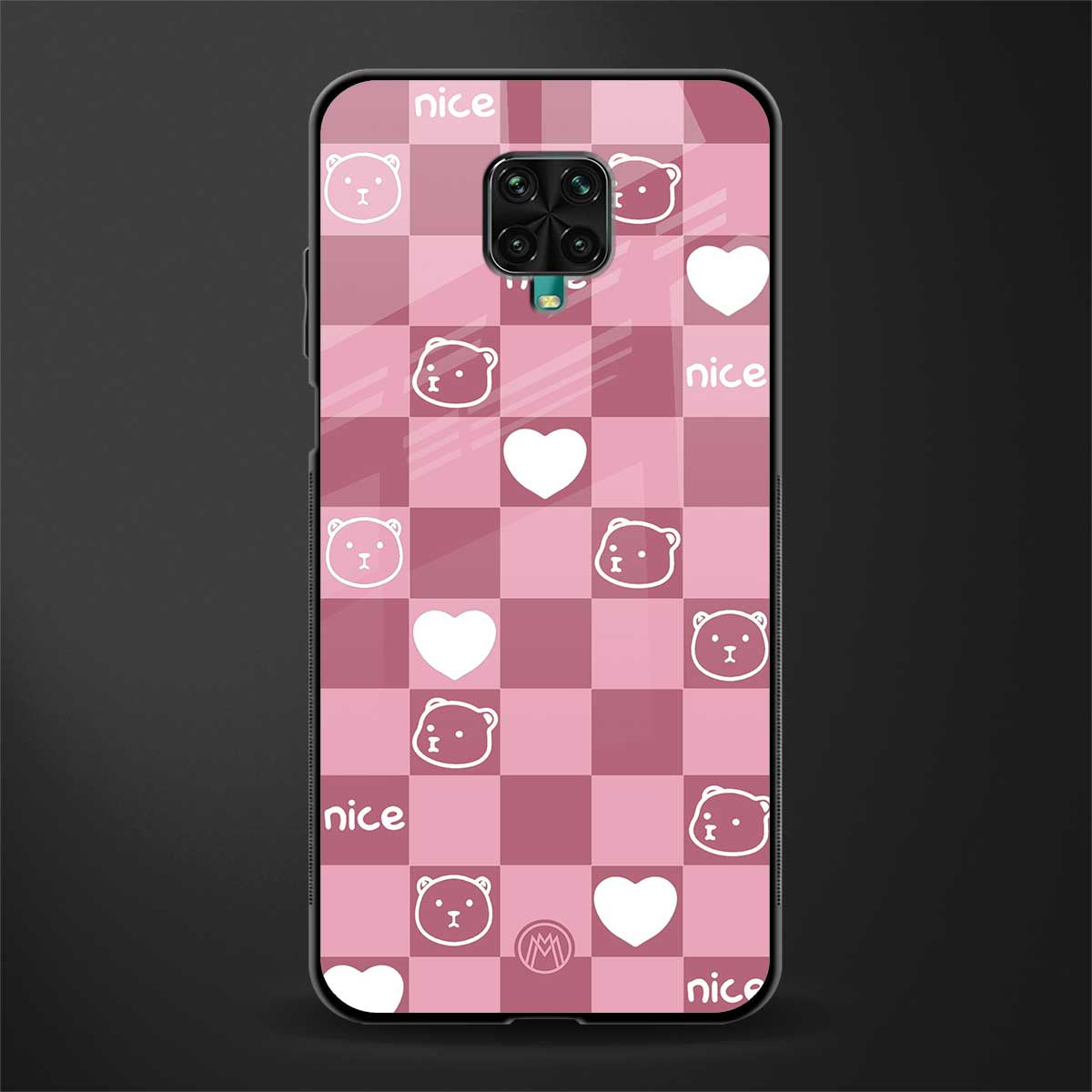 aesthetic bear pattern pink edition glass case for redmi note 9 pro max image