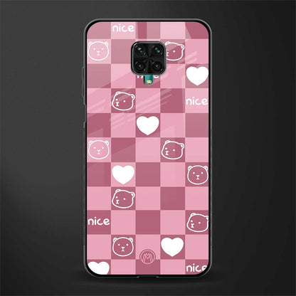 aesthetic bear pattern pink edition glass case for redmi note 9 pro max image