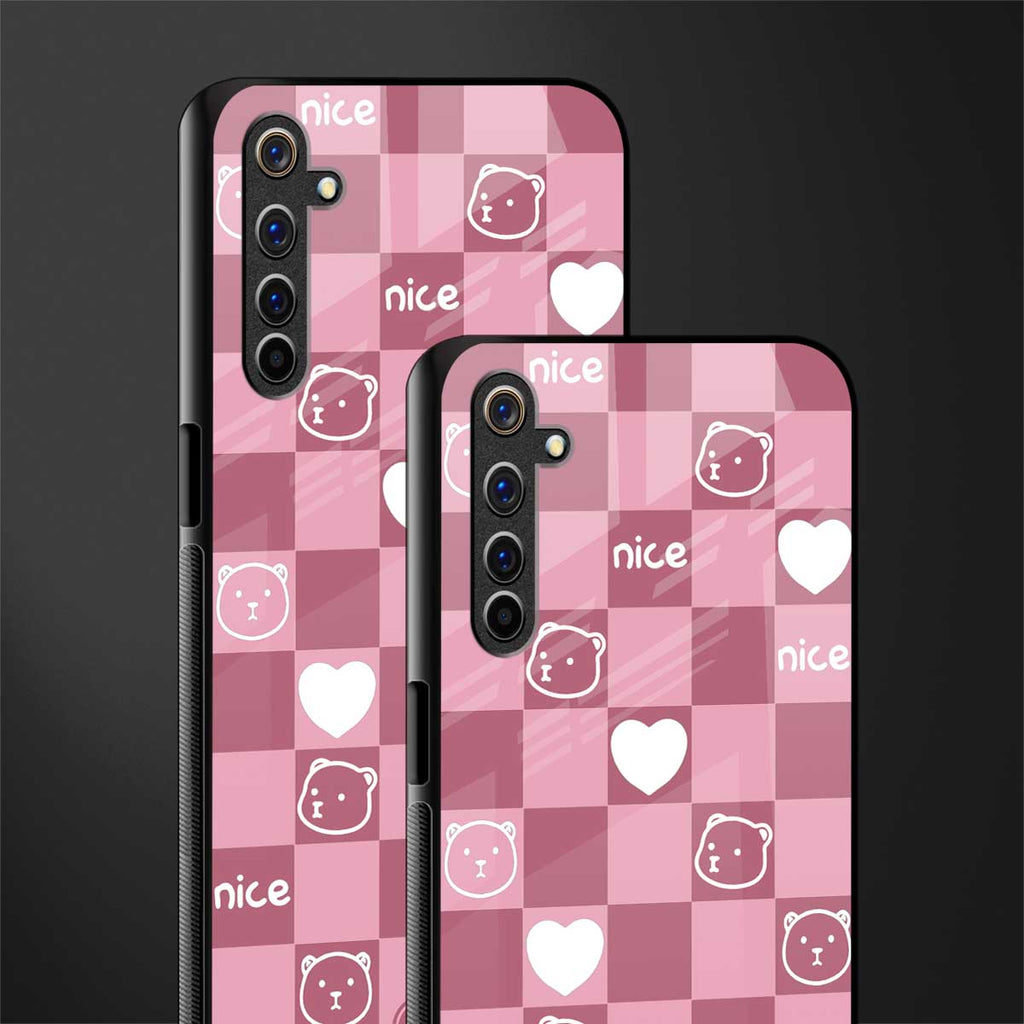 aesthetic bear pattern pink edition glass case for realme 6 image-2