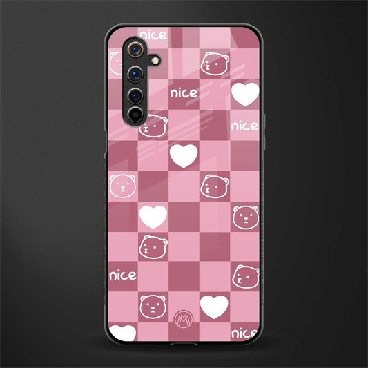 aesthetic bear pattern pink edition glass case for realme 6 image