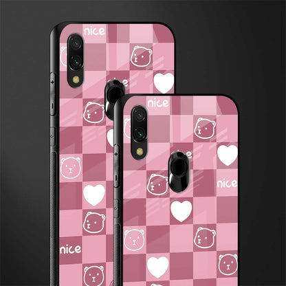 aesthetic bear pattern pink edition glass case for redmi note 7s image-2