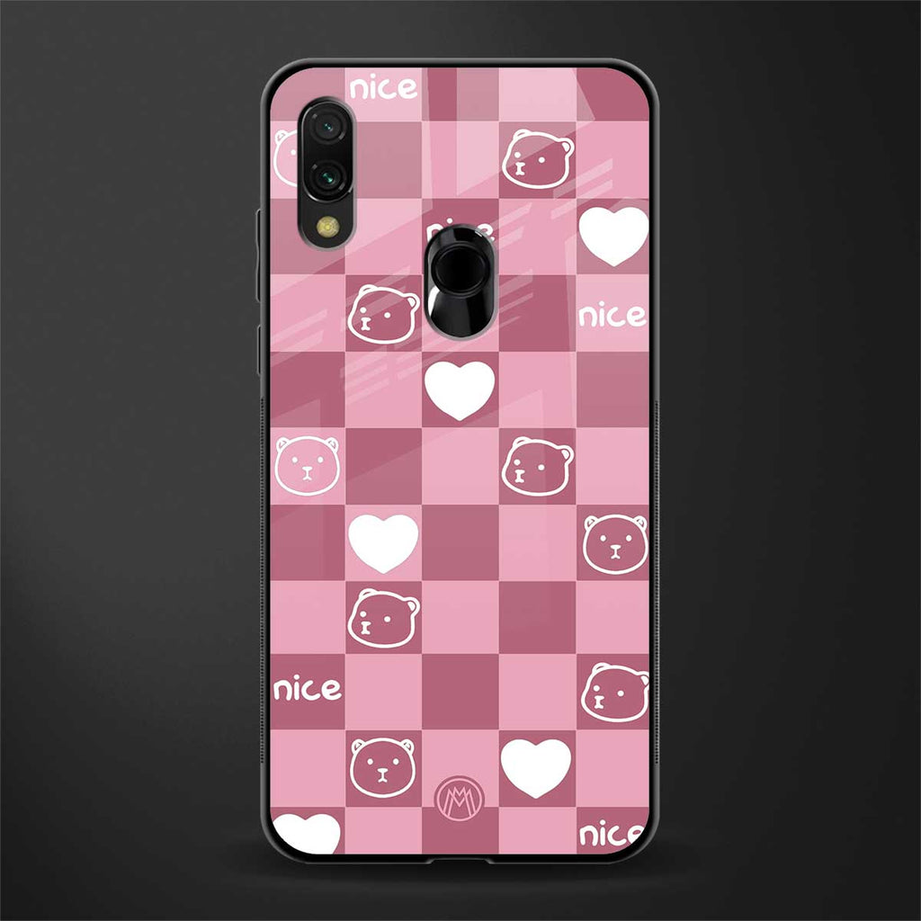 aesthetic bear pattern pink edition glass case for redmi note 7s image