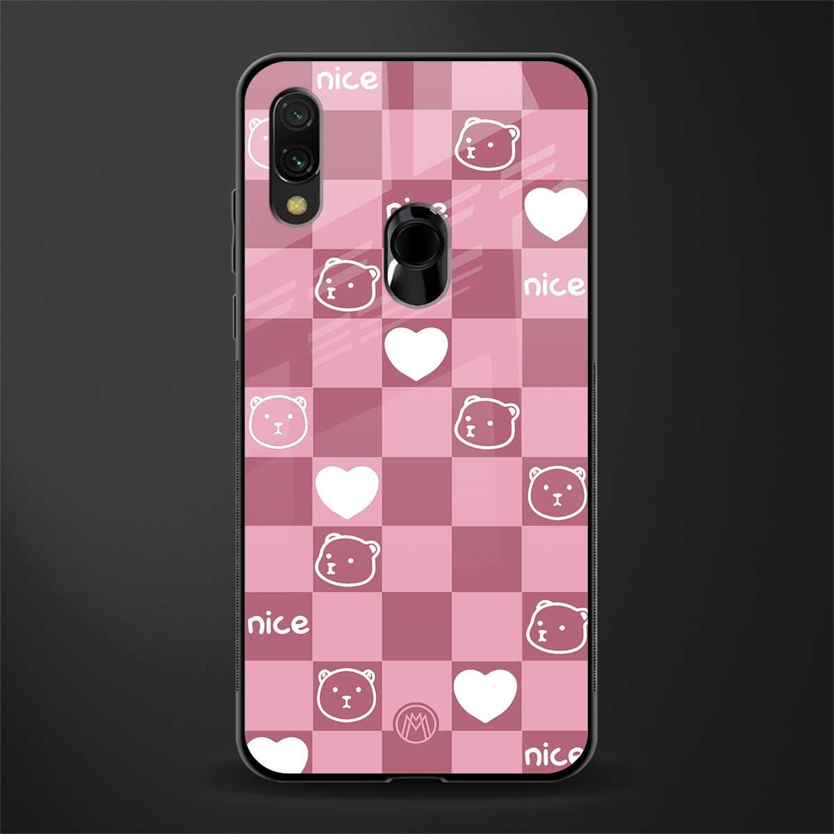 aesthetic bear pattern pink edition glass case for redmi note 7s image