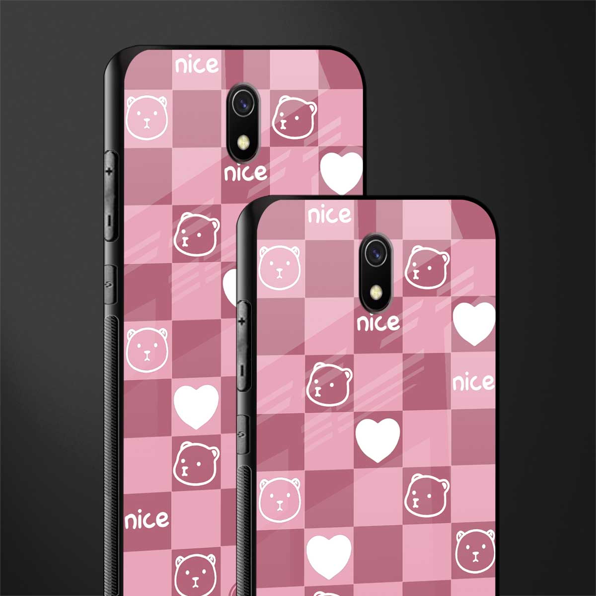 aesthetic bear pattern pink edition glass case for redmi 8a image-2
