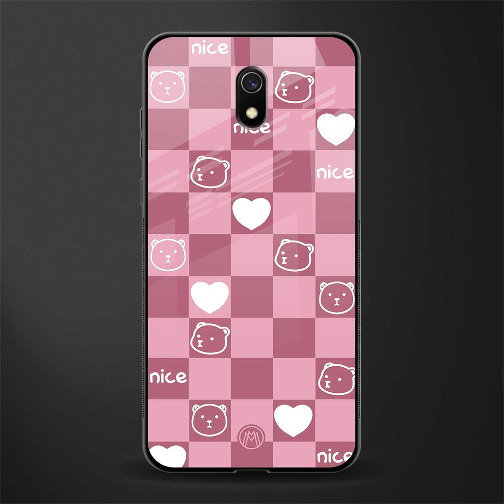 aesthetic bear pattern pink edition glass case for redmi 8a image