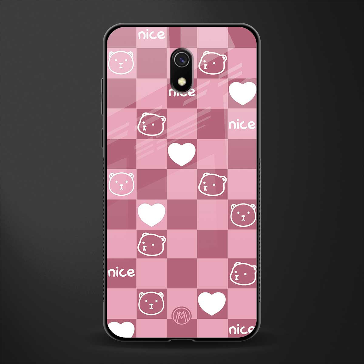 aesthetic bear pattern pink edition glass case for redmi 8a image