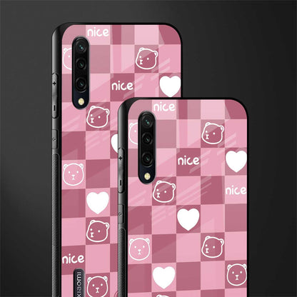 aesthetic bear pattern pink edition glass case for mi a3 redmi a3 image-2