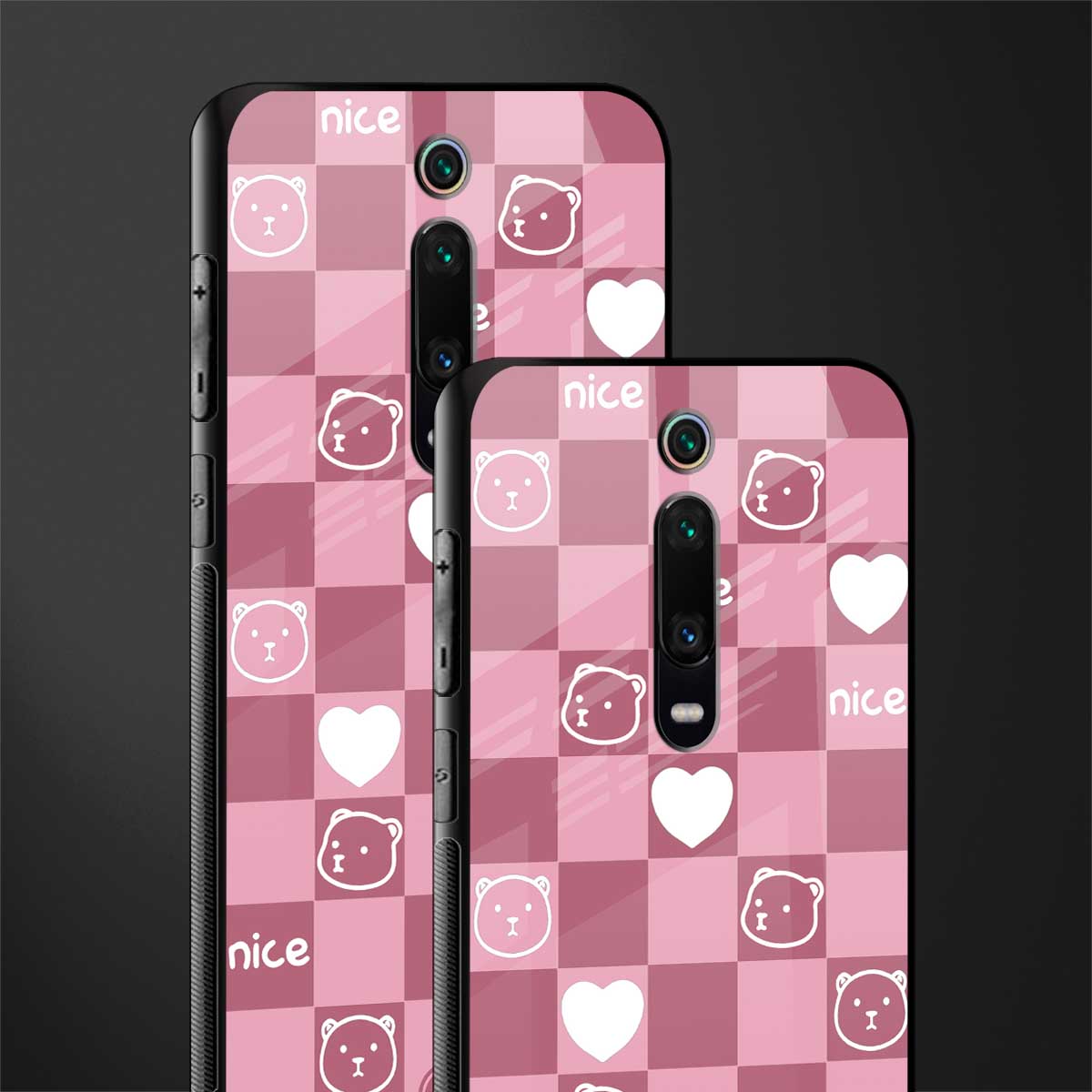 aesthetic bear pattern pink edition glass case for redmi k20 image-2