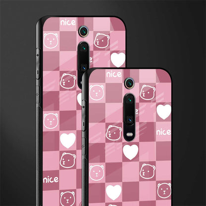 aesthetic bear pattern pink edition glass case for redmi k20 image-2