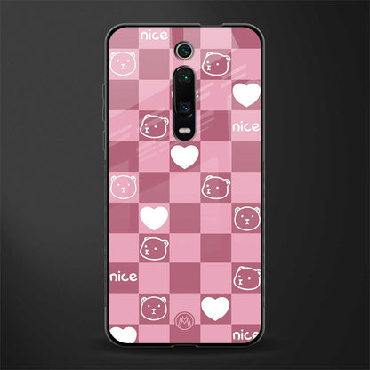 aesthetic bear pattern pink edition glass case for redmi k20 image