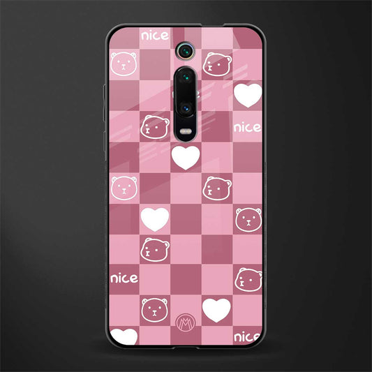 aesthetic bear pattern pink edition glass case for redmi k20 image