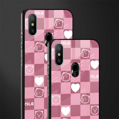 aesthetic bear pattern pink edition glass case for redmi 6 pro image-2