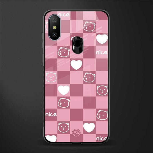 aesthetic bear pattern pink edition glass case for redmi 6 pro image