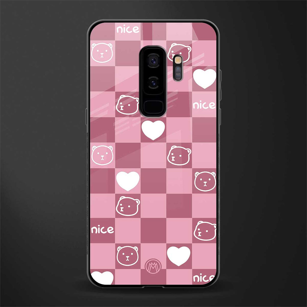 aesthetic bear pattern pink edition glass case for samsung galaxy s9 plus image