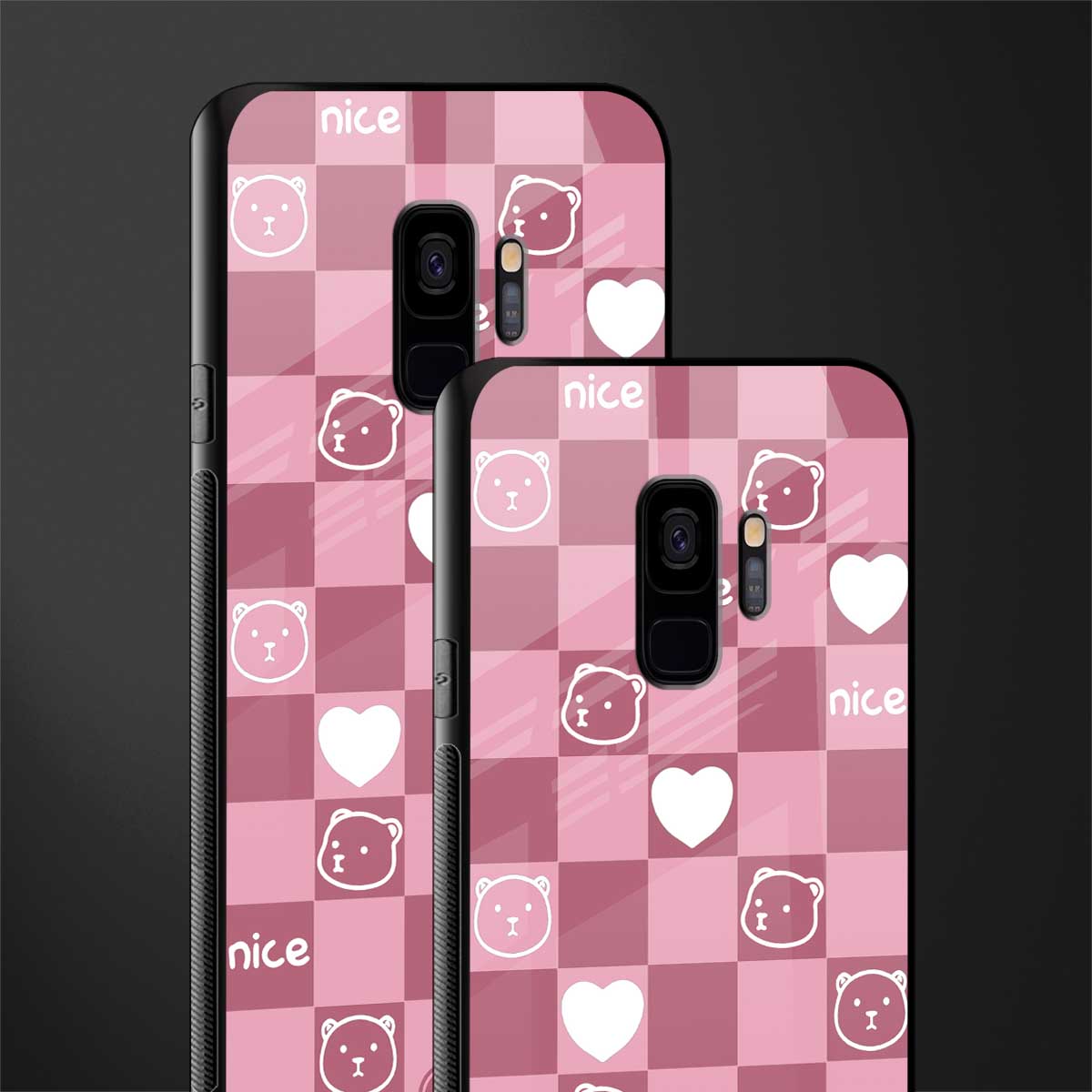 aesthetic bear pattern pink edition glass case for samsung galaxy s9 image-2