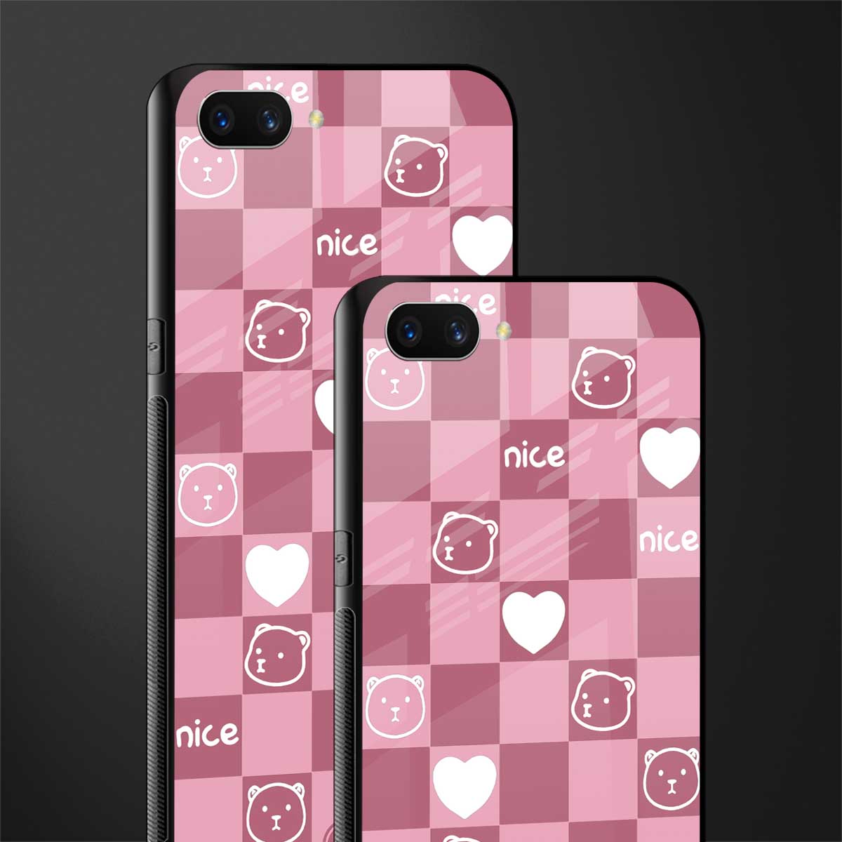 aesthetic bear pattern pink edition glass case for realme c1 image-2