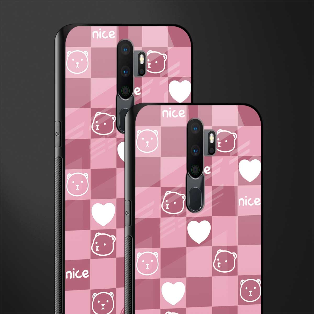 aesthetic bear pattern pink edition glass case for oppo a9 2020 image-2
